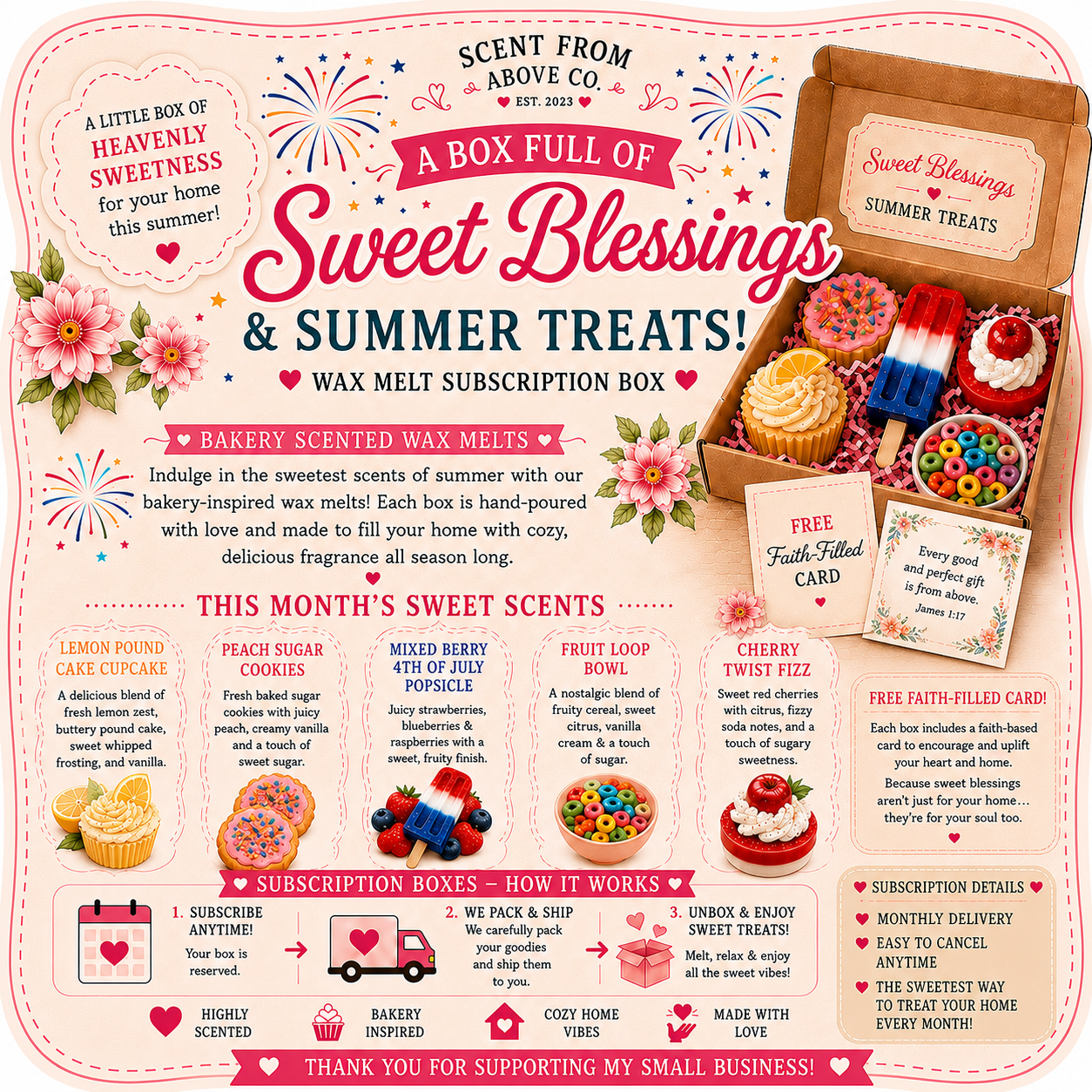 🇺🇸 July Heavenly Sweet Treats Wax Melt Subscription Box 🍋🍪🍒