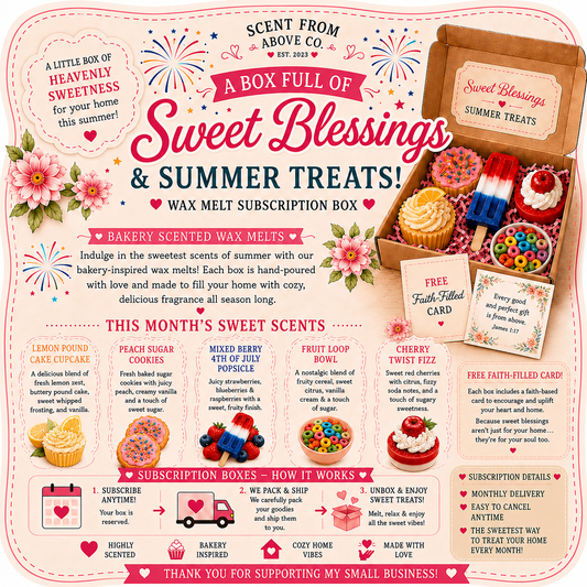 🇺🇸 July Heavenly Sweet Treats Wax Melt Subscription Box 🍋🍪🍒